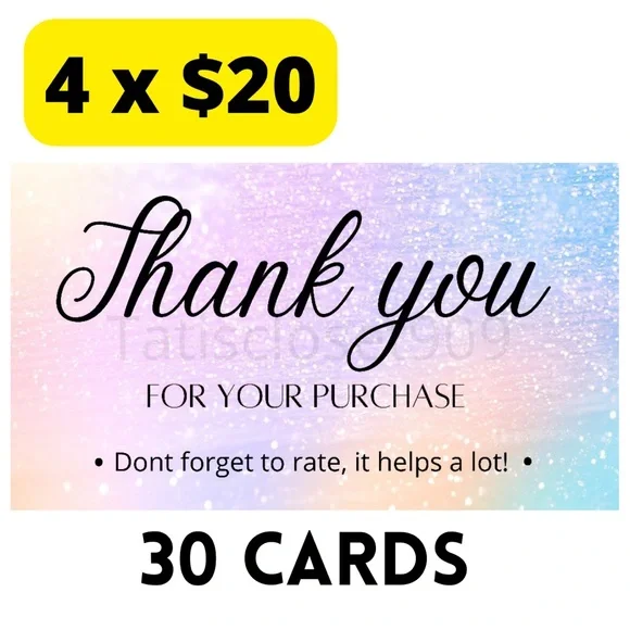 30 thank you for your purchase cards glossy size 3.5x2