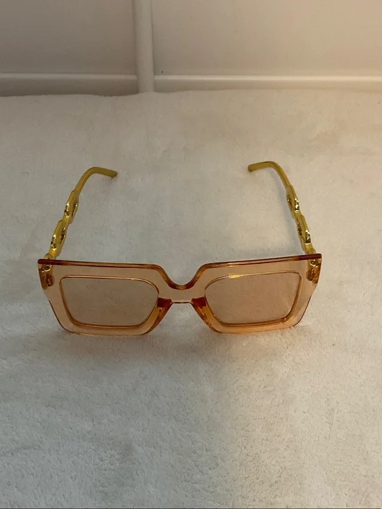 Women's Orange-Tinted Square Sunglasses with Gold Arms