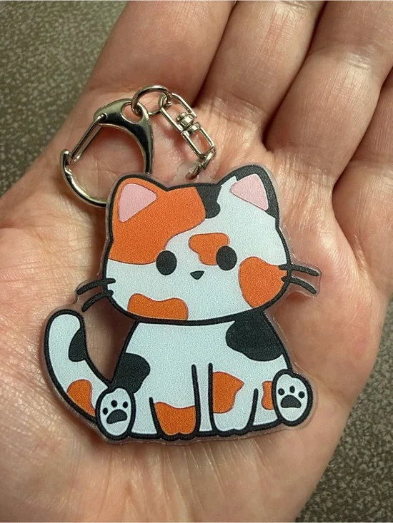 Cute Calico Cat Keychain - Orange and White Cat Charm