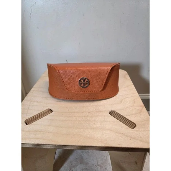 Tory Burch Orange Saffiano Leather Sunglasses Case Hard Shell Gold‎ Logo