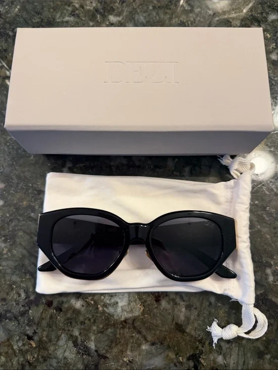 DEZI Black Cat-Eye Sunglasses for Women - Glossy Black Frame Charge it style