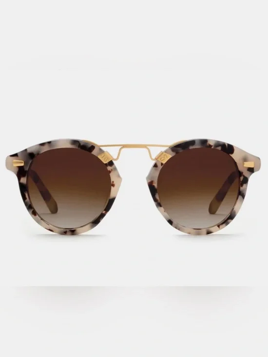 KREWE STL II Matte Oyster 24k Gold Tortoiseshell Round Sunglasses
