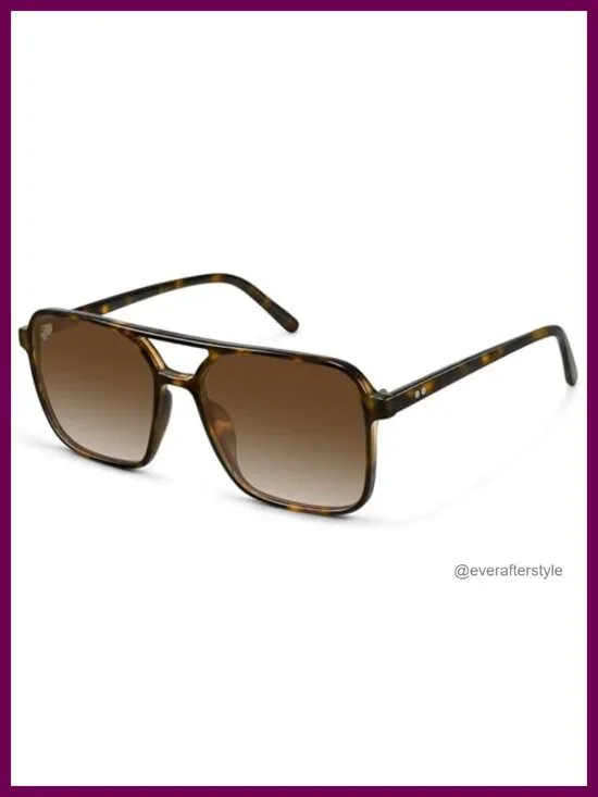 Retro Double Bar Aviator Sunglasses UV400 Protection Square Frame