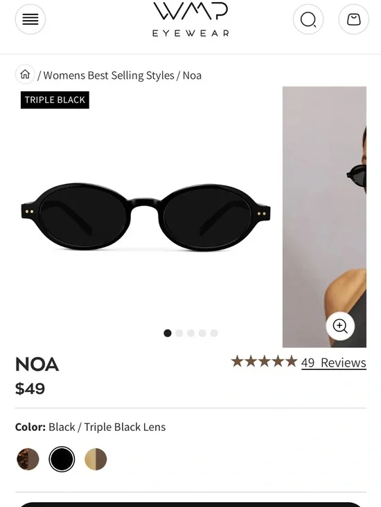 WMP Noa Women's Sunglasses — Black small oval