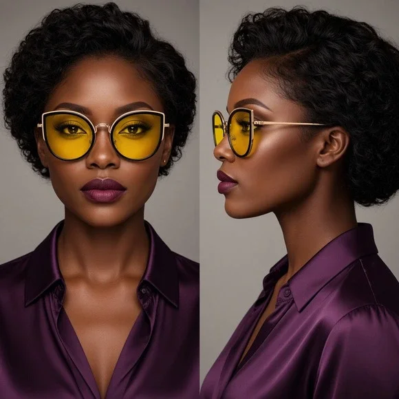 Womens Oversized Cat Eye Sunglasses Yellow Tinted Lens Gold Black Retro Frames