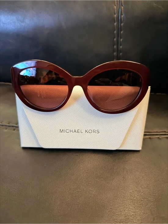 Michael Kors Women's Brussels Maroon Round Cat-Eye Sunglasses