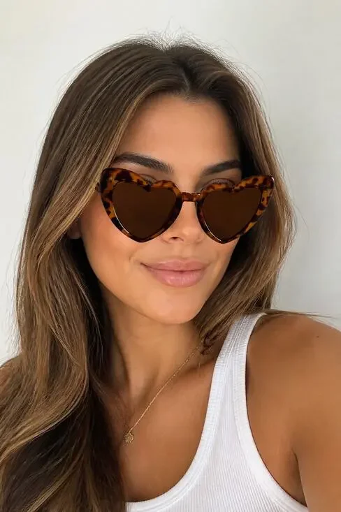Heart Shaped Tortoise Shell Sunglasses Brown Lenses