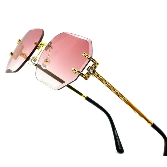 Sunglasses‎ Women Fashion Designer Rimless Octagon Pink Lens Gold Frame Lentes