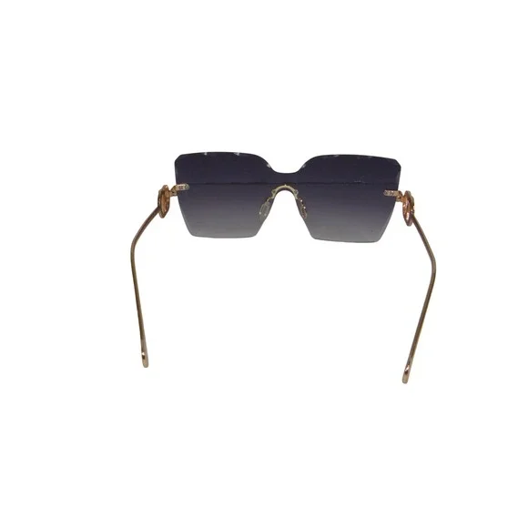 Womens Oversized Frameless Sunglasses Purple Gradient Gold Logo Temples 3768