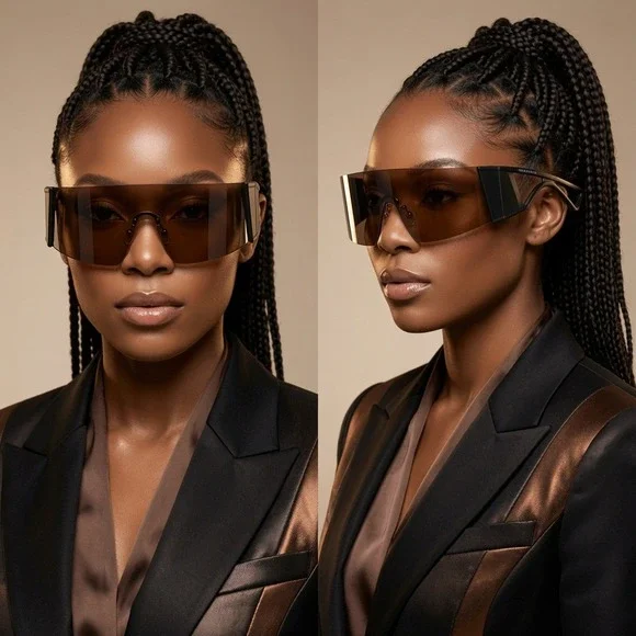 Women Sunglasses‎ Fashion Designer Dark Brown Visor One Piece Futuristic Lentes