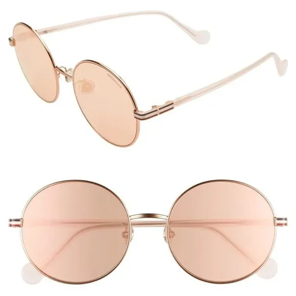 MONCLER ROSE GOLD MIRRORED ROUND UNISEX SUNGLASSES ML 0132-D