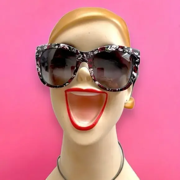 DOLCE & GABBANA Rose Flower Print 4270 Black Oversized Sunglasses **READ…