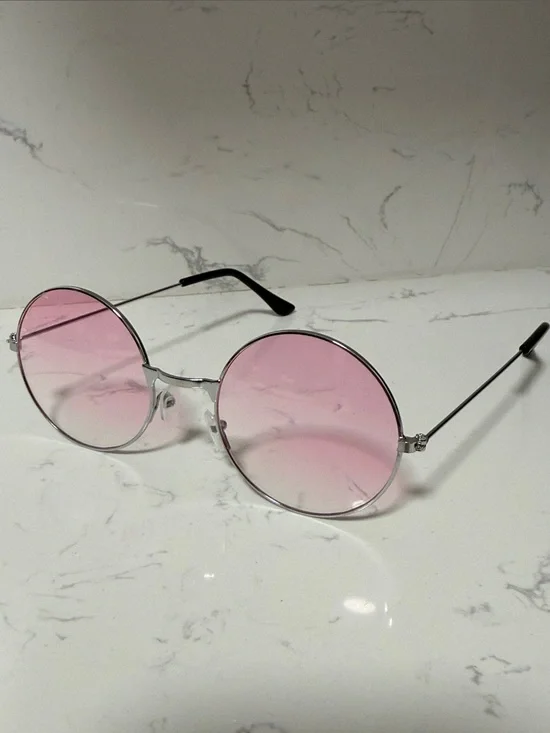 NEW Round Pink / Silver Gradient Round Lens Hippie Hippy Sunglasses