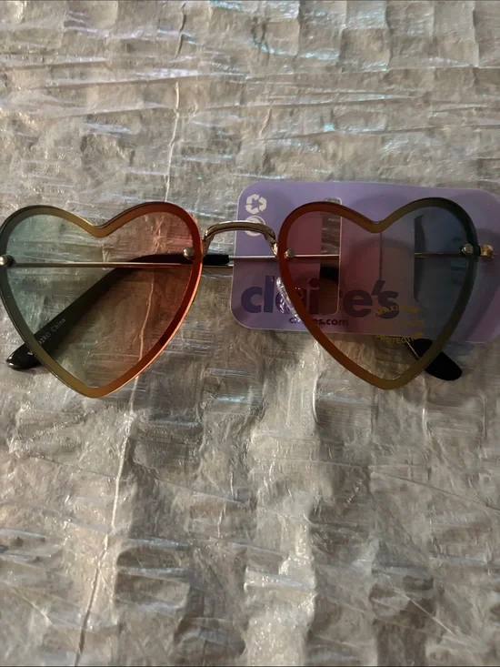 Claire's Heart-Shaped Sunglasses - Orange, Green, Blue Gradient