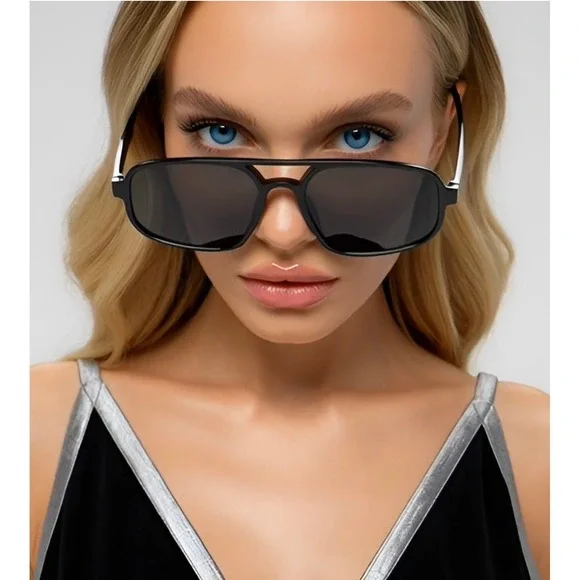 Dark Black Lens Sunglasses‎ Women's Oversized Full Rim Full Coverage Pilot Style