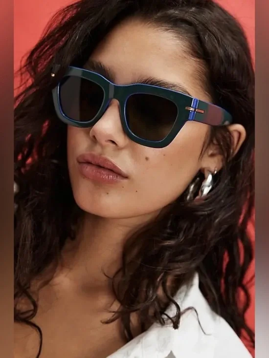 Free People Jackson Two Tone Square Sunglasses Green Blue Black Gold NEW NWT
