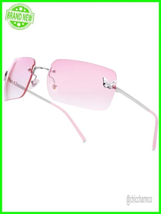 Rimless Rectangle Y2K Sunglasses Frameless Tinted Lens Fashion Shades UV400