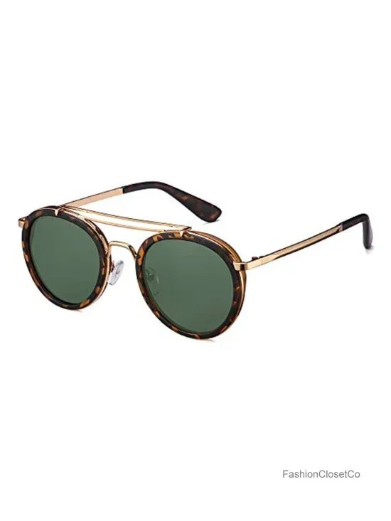 Vintage Steampunk Double Bridge Round Polarized Sunglasses Metal Frame