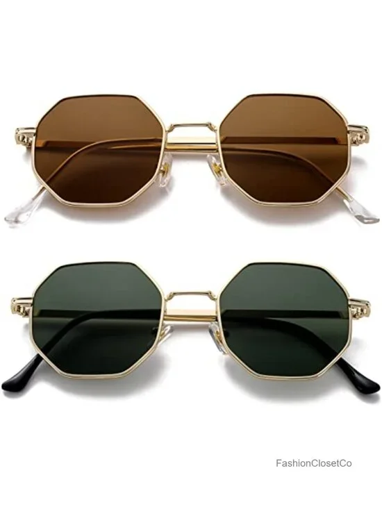 Vintage Octagon Metal Frame Sunglasses UV400 Protection Unisex