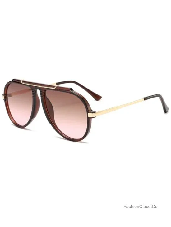 Oversized Pilot Sunglasses Retro 70s Gold Square Flat Top Driving Glasses UV400