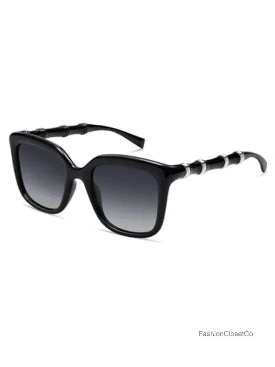 Retro Chunky Square Sunglasses Women Men UV400 Polarized Bamboo Temple Shades