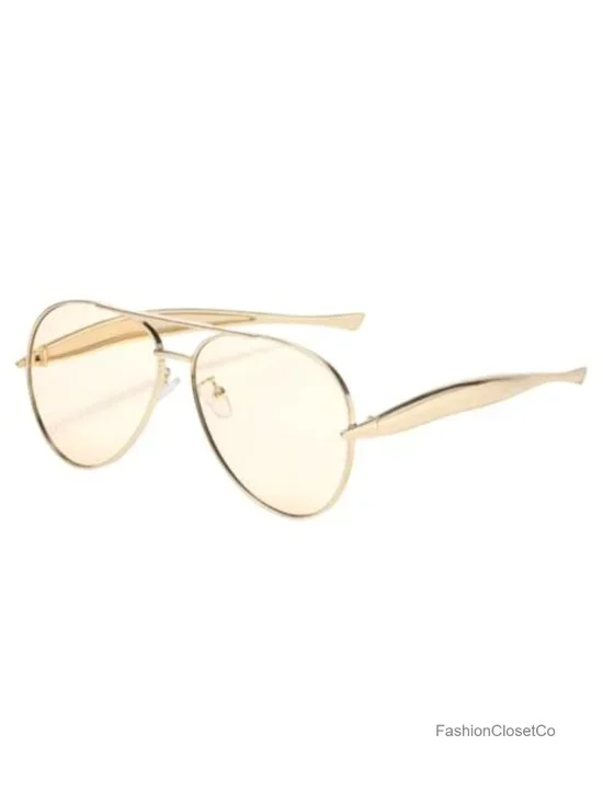 Oversized Pilot Sunglasses for Women Retro Frog Eye Metal Frame UV400 Shades