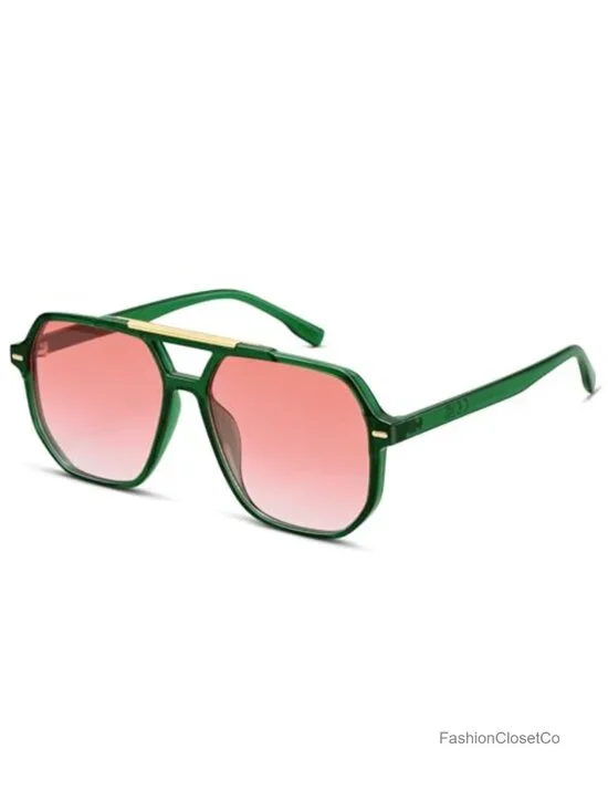 Oversized Retro Aviator Sunglasses Square Frame UV400 Protection