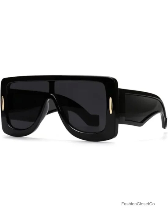 Trendy Anagram Mask Sunglasses Oversized Flat Top Shield UV Protection