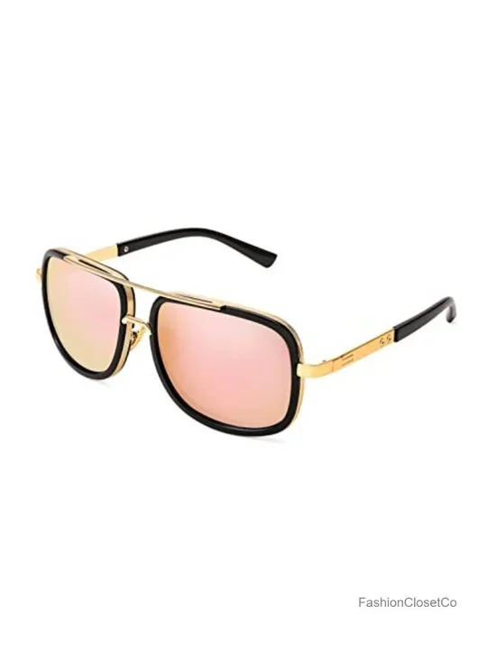 Retro Square Aviator Sunglasses Metal Acetate Frame UV Protection