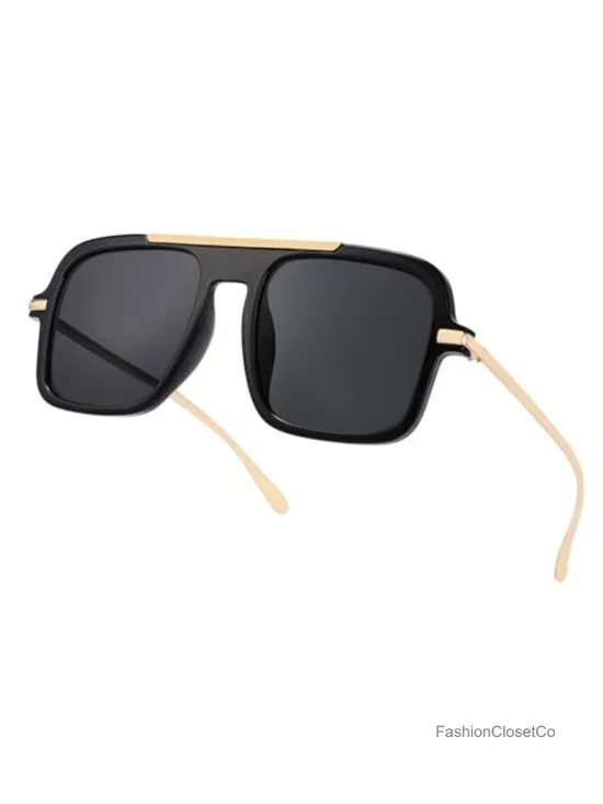 Retro Oversized Square Aviator Sunglasses Women Men UV400 Metal Frame