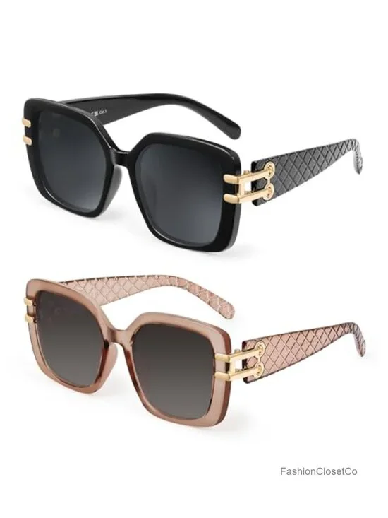 2 Pack Oversized Square Sunglasses UV400 Retro Women