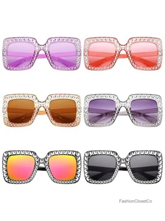 6 Pairs Rhinestone Oversized Square Sunglasses Retro 70s Disco Photoshoot Prop