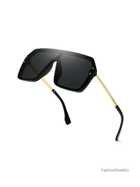 Oversized Rimless Sunglasses UV400 Metal Frame Women Shield Shape