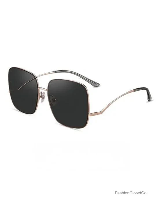 Oversized Square Polarized Sunglasses Women UV400 Nylon Lens Metal Frame