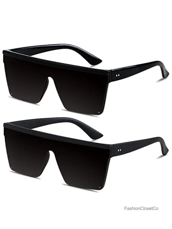 Oversized Square Shield Sunglasses UV400 Protection Polycarbonate Plastic Frame