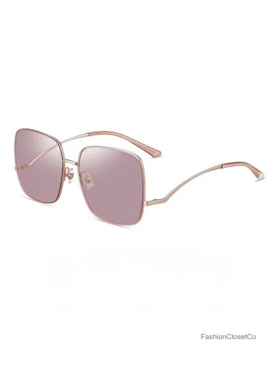 Oversized Square Polarized Sunglasses Women UV400 Protection Lightweight Metal