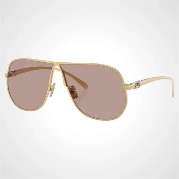 New MIU MIU Sunglasses Gold Violet Solid Lens Metal Pilot Aviator