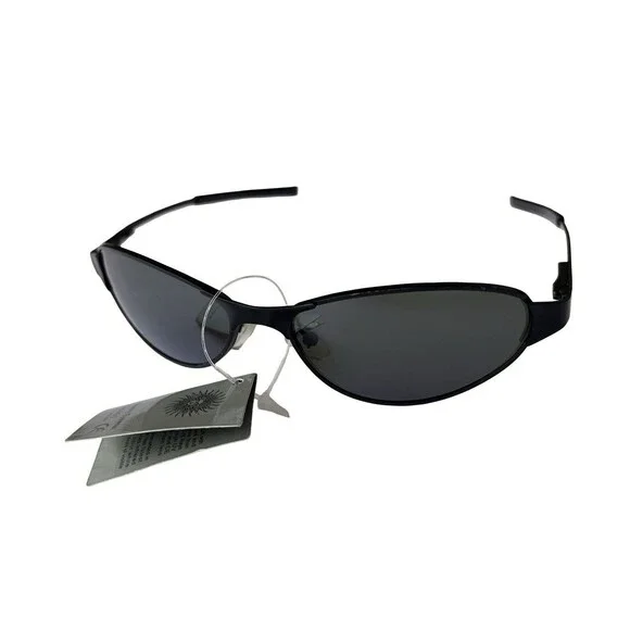 Y2K Slim Oval Sunglasses Brown Tortoise Metal Frame Wraparound NOS UV400 Retro