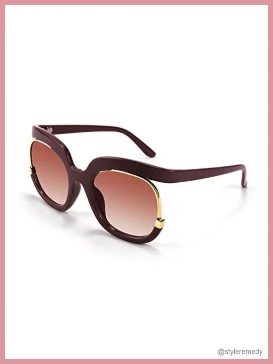 Retro Oversized Sunglasses UV400 Half-Metal Frame Women Wrap Around