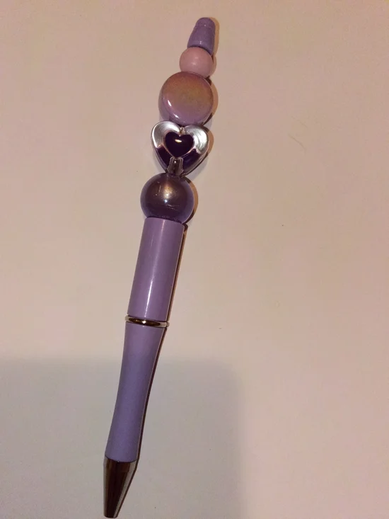 Lavender Beaded Heart Decorative Pen - Women Accessories
