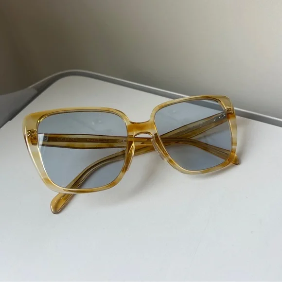Celine yellow blue lens oversized frame sunglasses