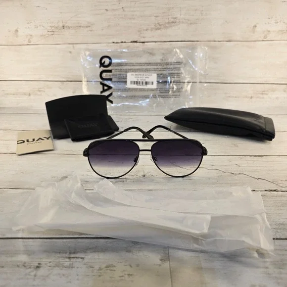 NEW Quay Australia High Key Mini Sunglasses BLK‎ Fade Aviator QC-000268-BLK/FADE