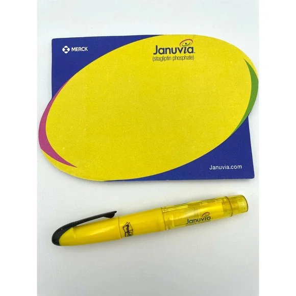 Januvia Merck Highlighter Pen Post-it Flags Notepad Drug Rep Pharma Promo Set