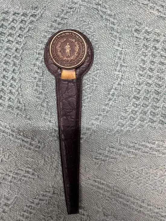 Vintage Brass City of Greensboro North Carolina 1808 Letter Opener with Leather