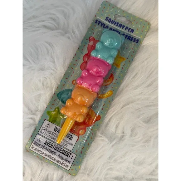 Gummy Bear Squishy Pen Anti-Stress Sensory Fidget Toy Blue Pink Orange NEW