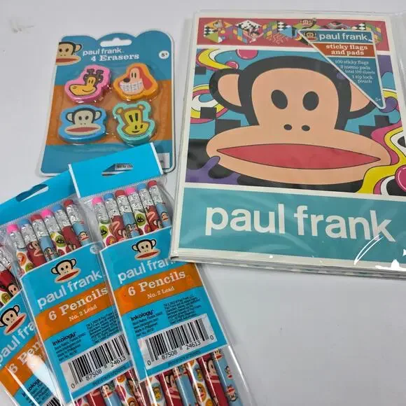 Paul Frank Stationery Set NEW Pencils Erasers Sticky Notes Julius Monkey Lot