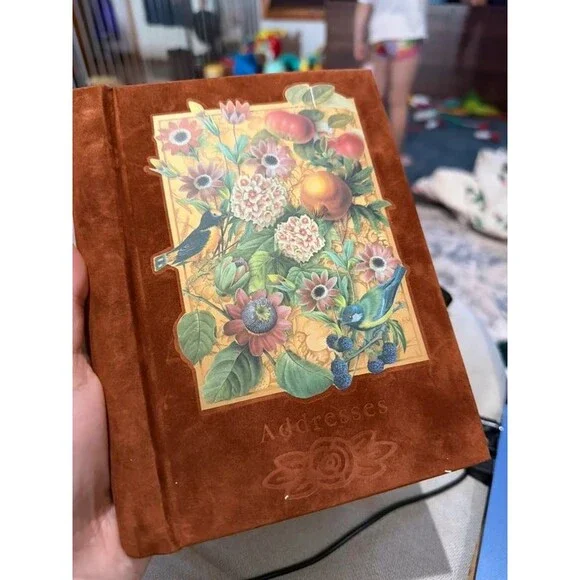 Vintage Michel Publishing Velvet Address Book Victorian Botanical Decoupage 1990