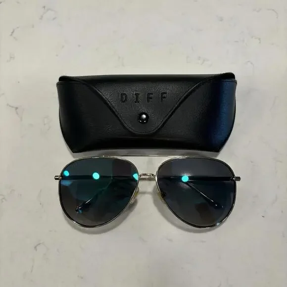 Diff Eyewear Nala Aviator Sunglasses Gold Frames Blue Lenses GD-BF49P
