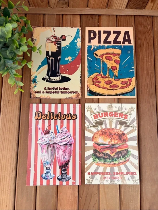Set of 4 Retro Inspired Food Postcards, Vintage Style Kitchen Stationary
