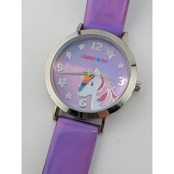 Limited Too Girls Rainbow Watch Faux Leather Purple Band- New Battery